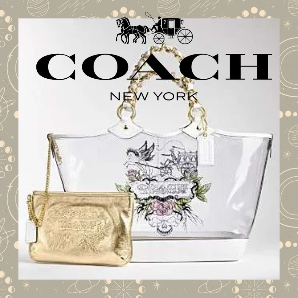 Coach Tattoo Clear Plastic White Patent Leather Horse Carriage Vintage Rare Bag
